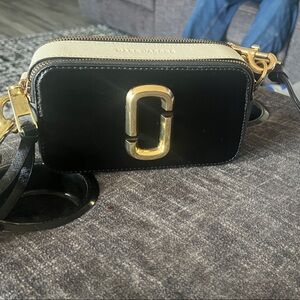 Marc Jacobs Black and Cream Crossbody Bag with Gold Accents